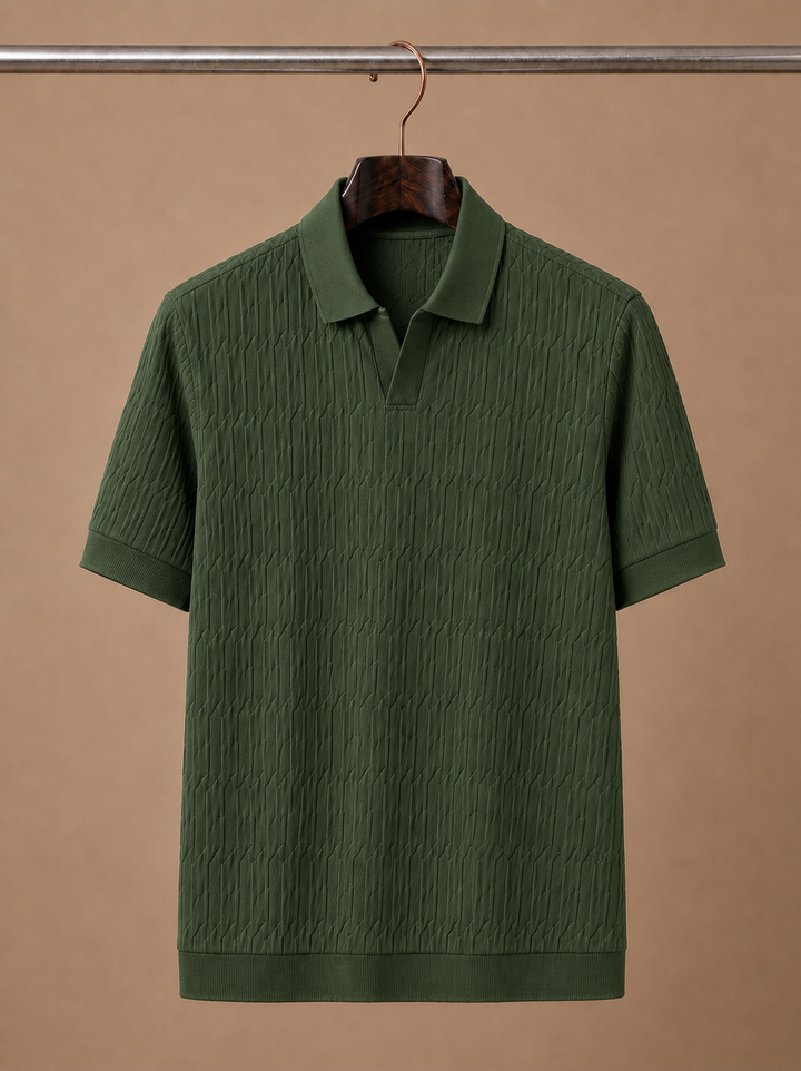 Men's Soft Textured Knit Polo Shirt Breathable Summer