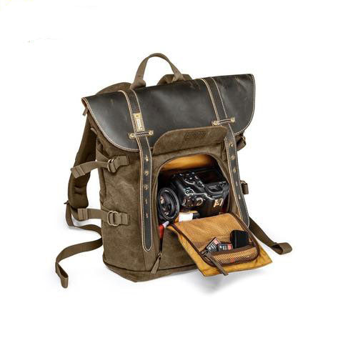 Canvas Leather Camera Backpack Vintage Khaki Green
