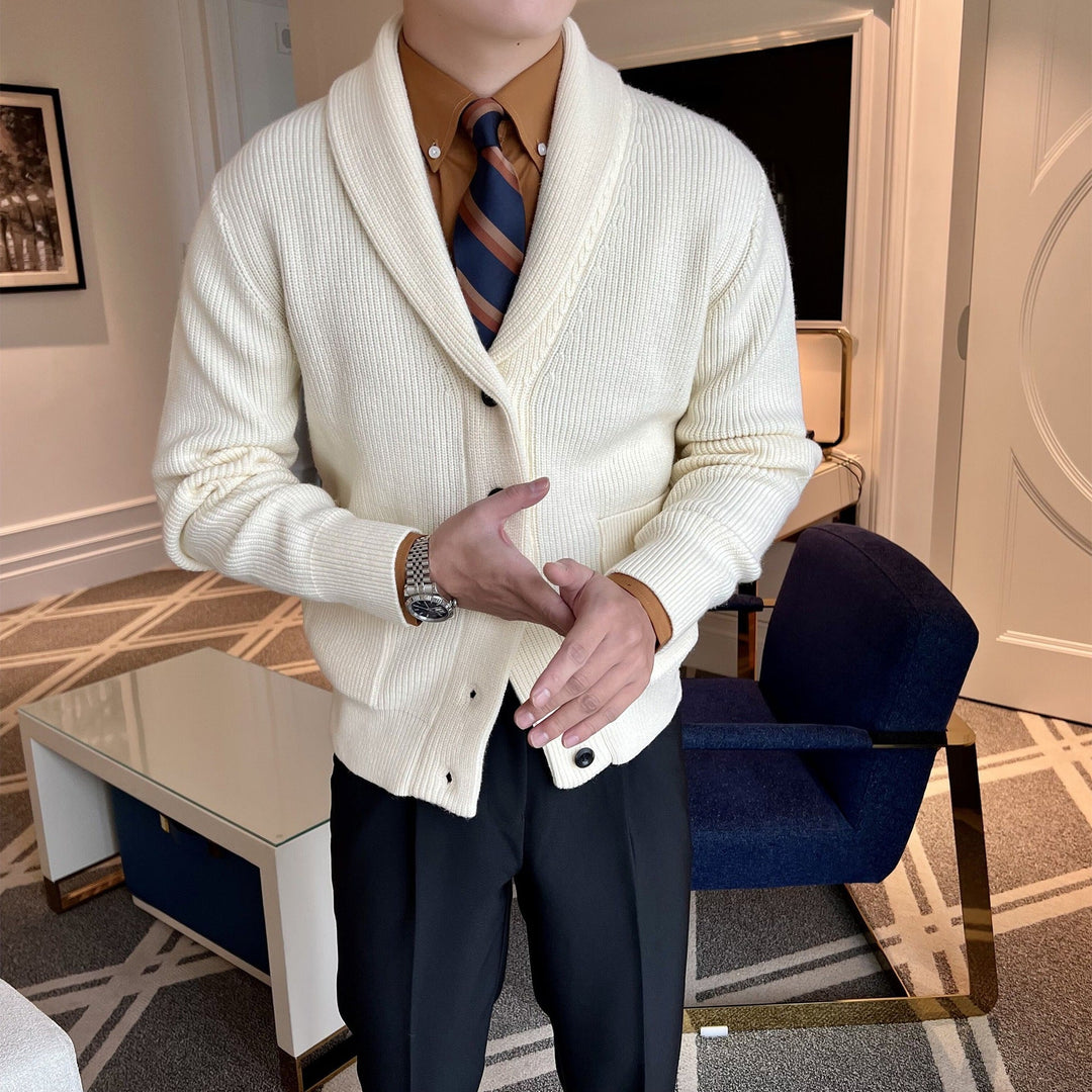 Men's winter cardigan with V-neckline and long sleeves