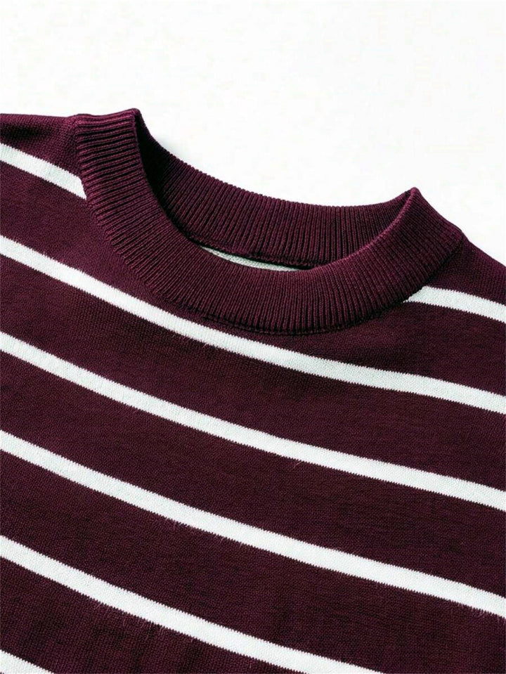 Men's Striped Knit Crew Neck T-Shirt Claret