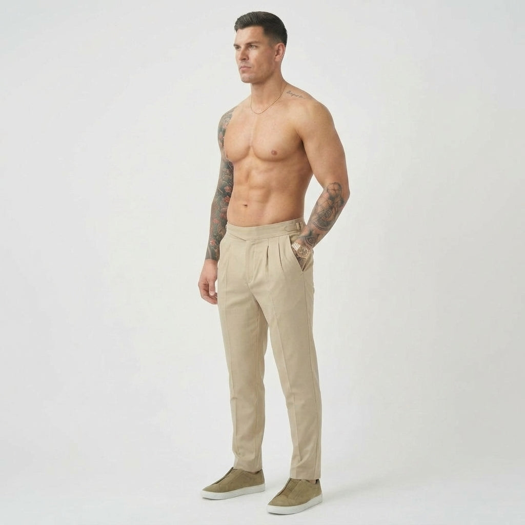 High-Waist Tailored Cottonsilk Trousers Cream