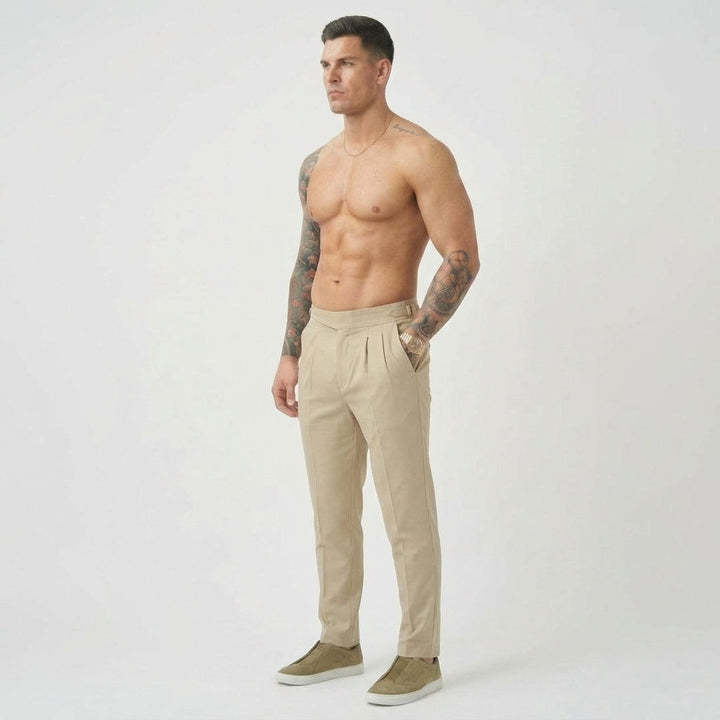 High-Waist Tailored Cottonsilk Trousers Cream