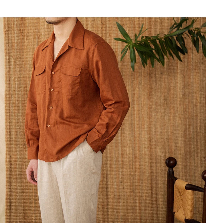 Relaxed Fit Linen Shirt with Chest Pockets