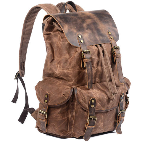 Waxed Canvas Leather Adventurer Backpack Brown
