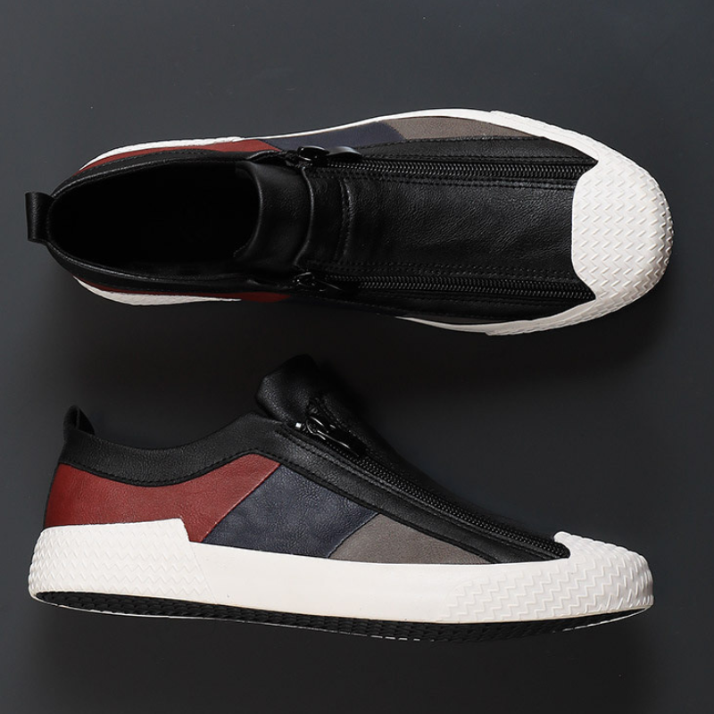 Rear view of men's leather colourblock sneakers showing heel detail