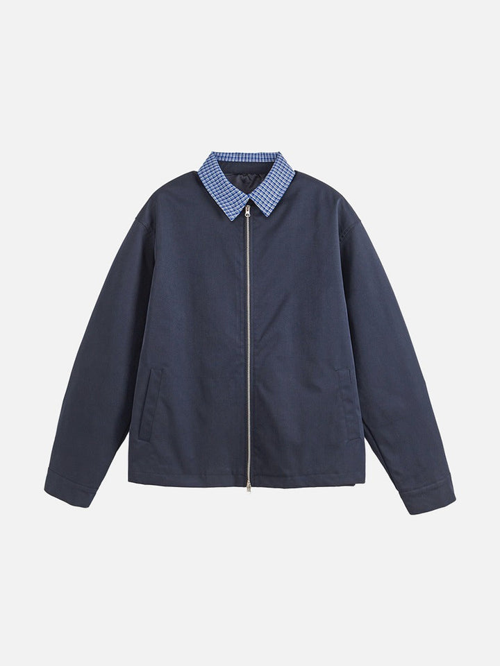 Men's Zip Jacket Gingham Collar Relaxed Fit