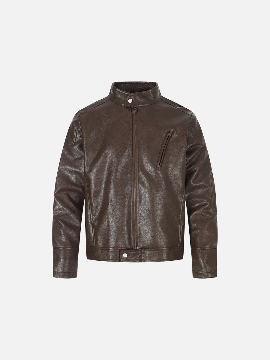 Men's Brown Faux Leather Biker Jacket