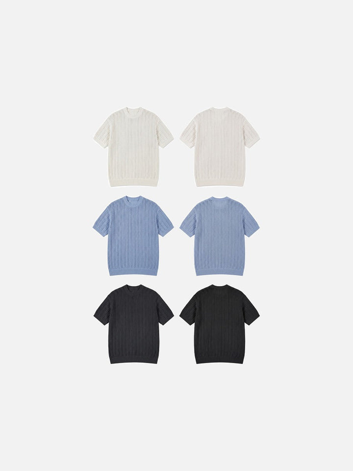 Side view of the men's breathable open-knit top