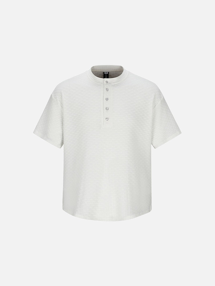 Men's Band Collar Ribbed Short Sleeve Shirt