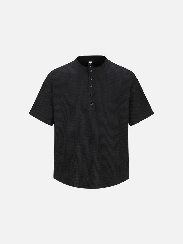Men's Band Collar Ribbed Short Sleeve Shirt
