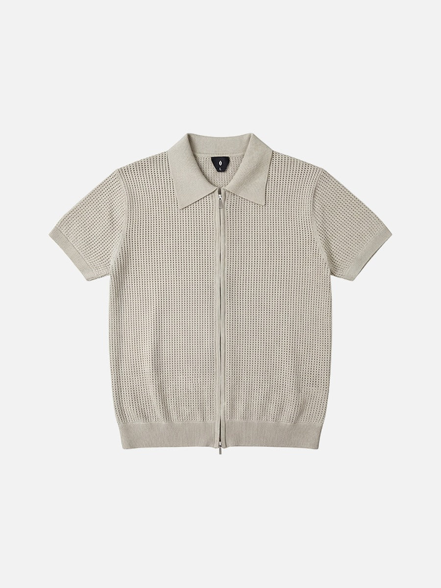 Men's knitted polo shirt with short sleeves front view