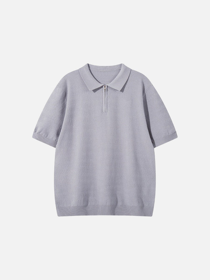 Men's quarter-zip knit polo shirt in a relaxed fit shown from the front