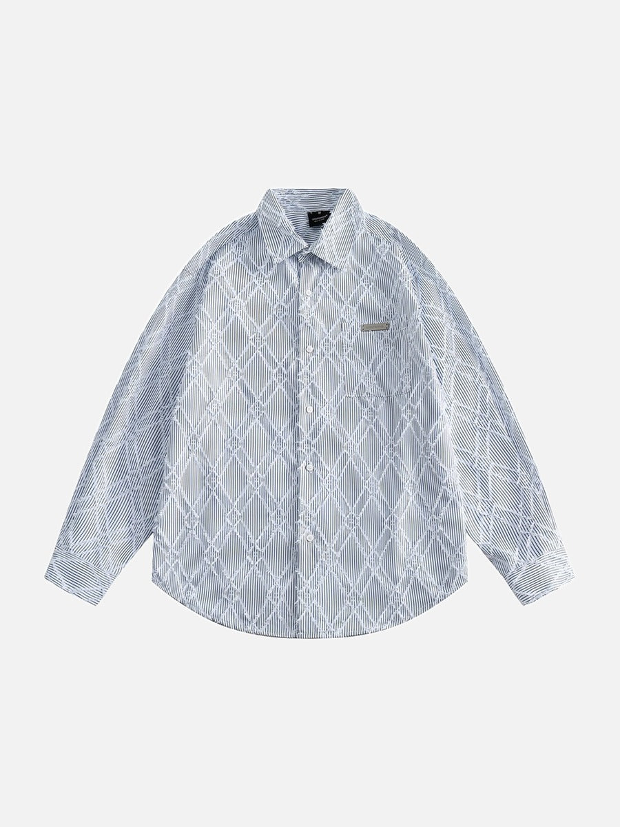 Men's textured button-up shirt with distressed pinstripe front view
