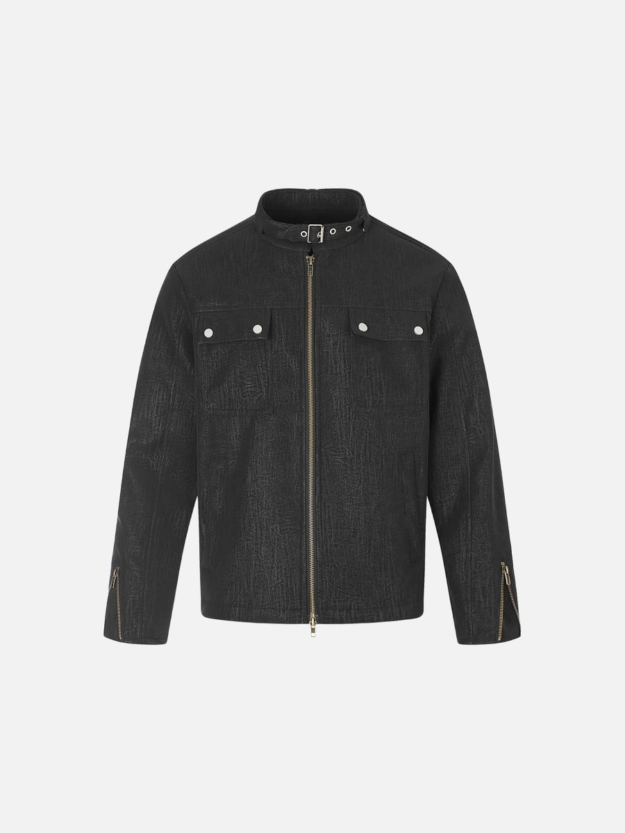 Men's Distressed Textured Boxy Jacket Brown