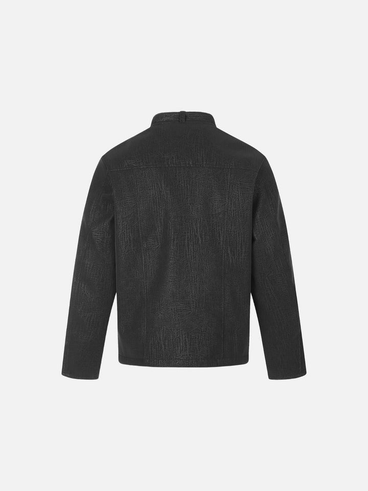 Full view of men's distressed brown boxy jacket