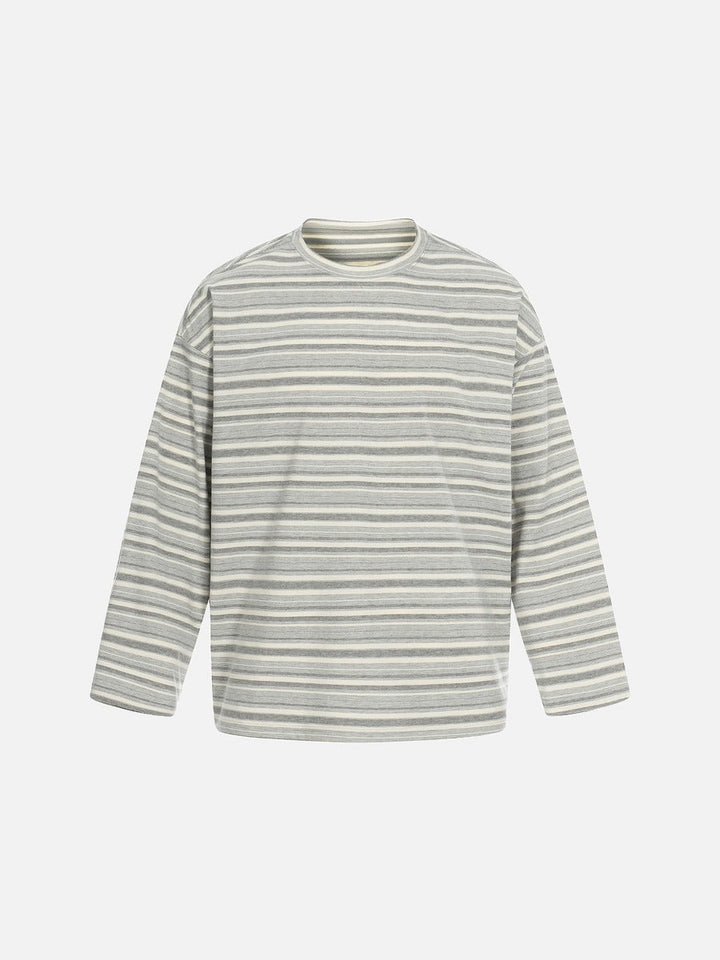 Men's grey striped long sleeve T-shirt shown from the front