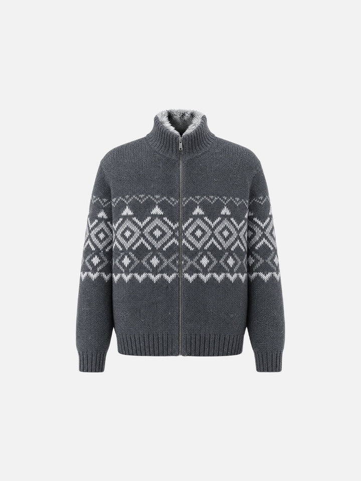 Men's Geometric Knit Mock Neck Cardigan