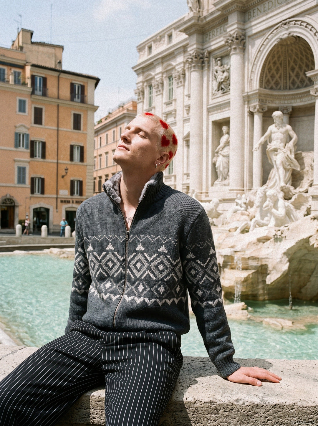Men's cardigan showing the mock neck and button-front design