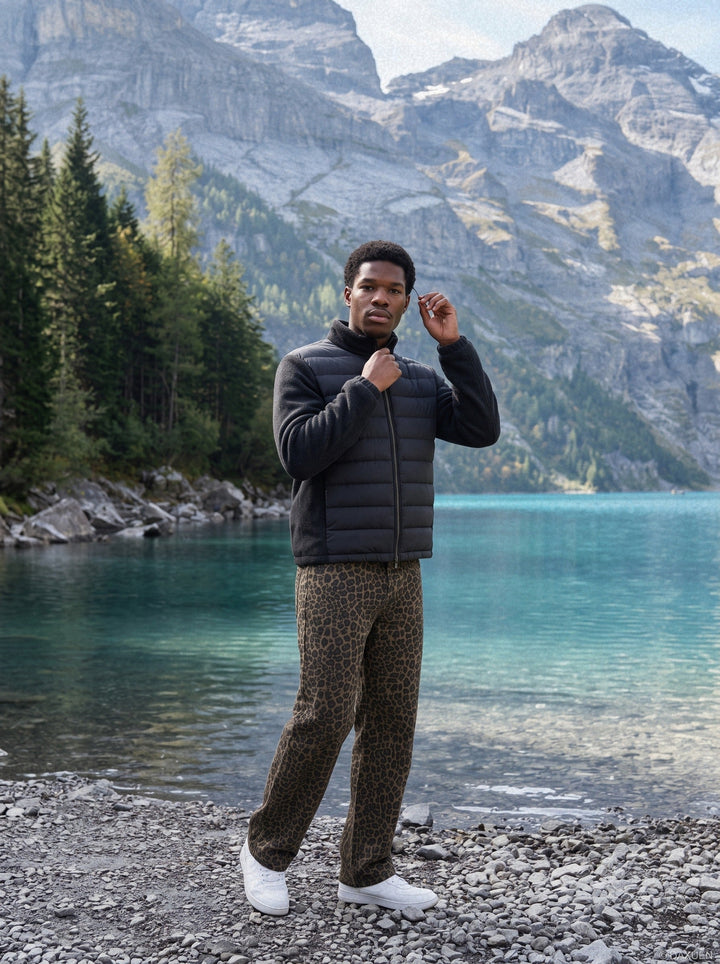 Men's warm fleece jacket with a structured stand collar