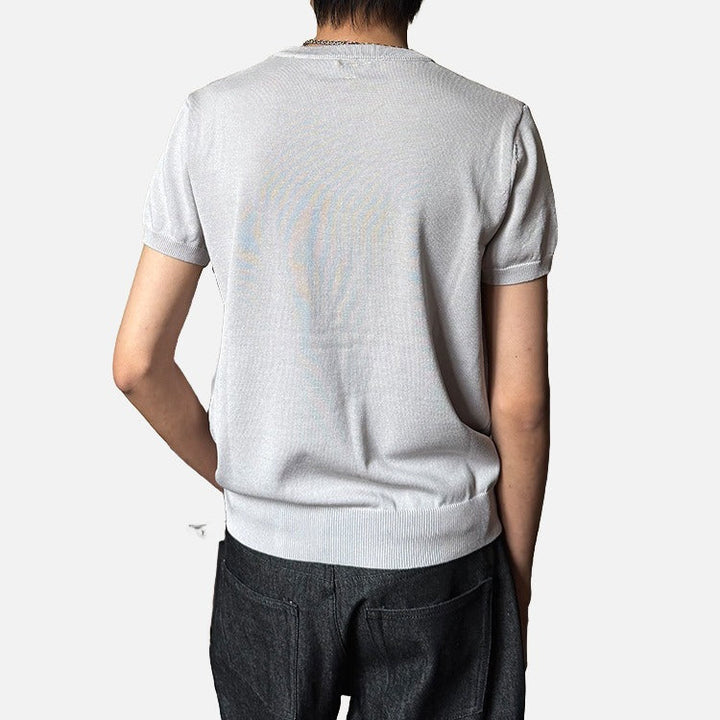 Men's short sleeve ribbed T-shirt shown in full length on model