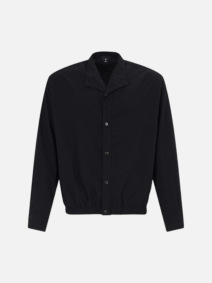 Men's relaxed blouson jacket with camp collar shown from the back