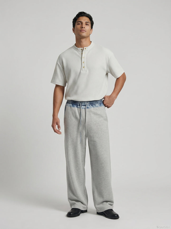 Detail of the short sleeve finish on the men's ribbed shirt