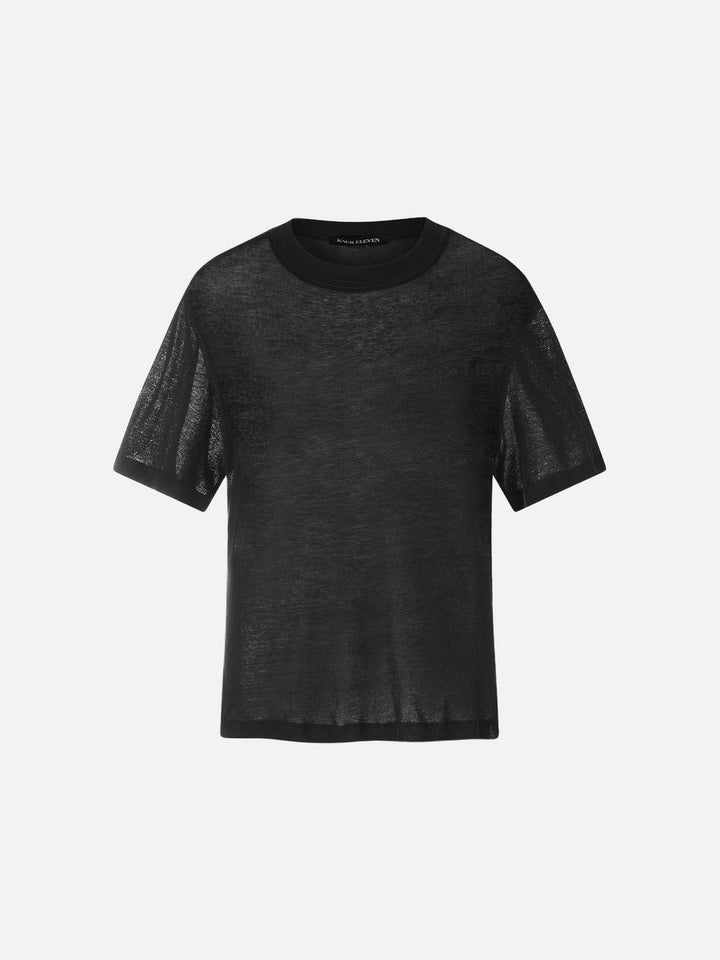 Men's Crew Neck Sheer Knit T Shirt Black