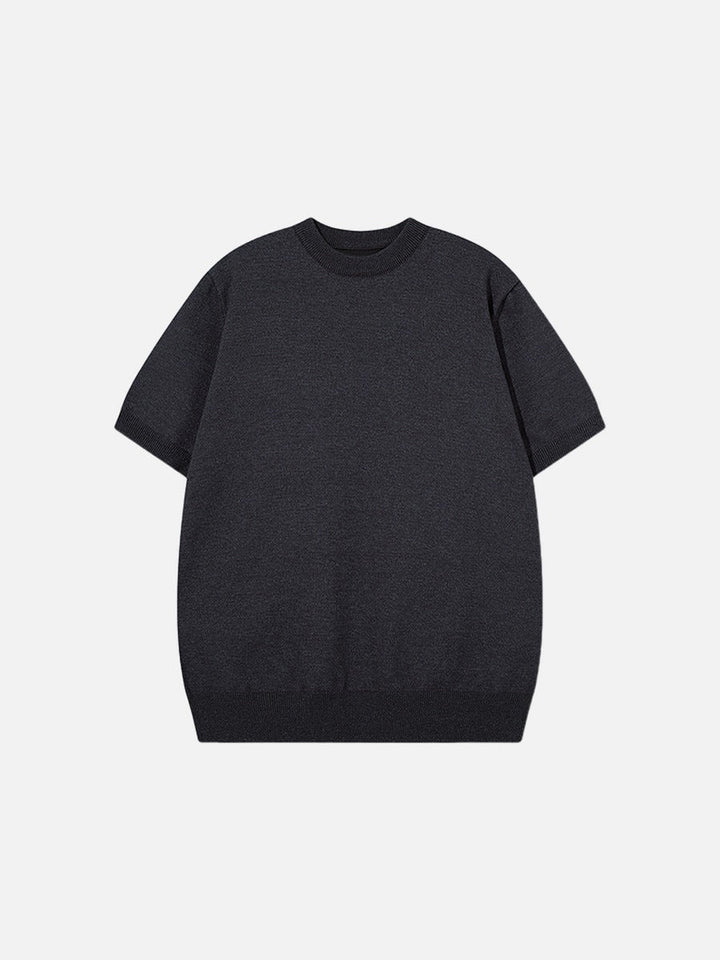 Men's crew neck knit top in olive green on model