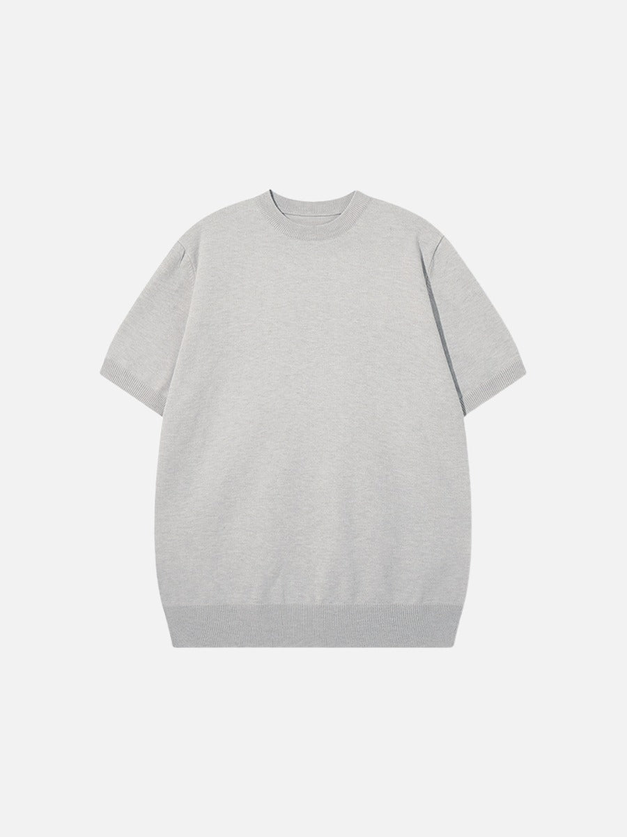 Side view of men's olive green crew neck knit top