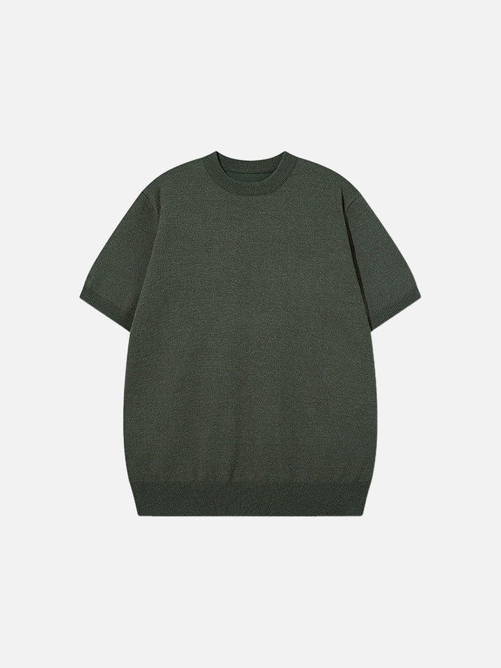 Men's olive green crew neck knit top front view