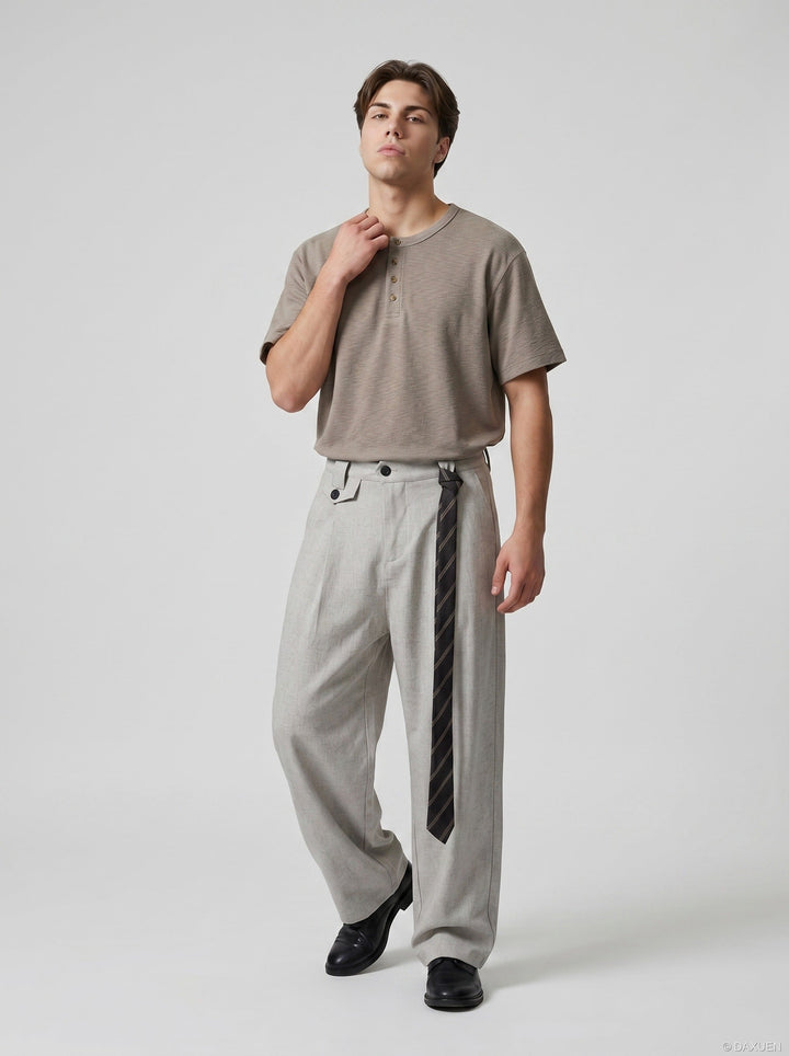 Back detail of men's relaxed fit textured knit Henley T-shirt
