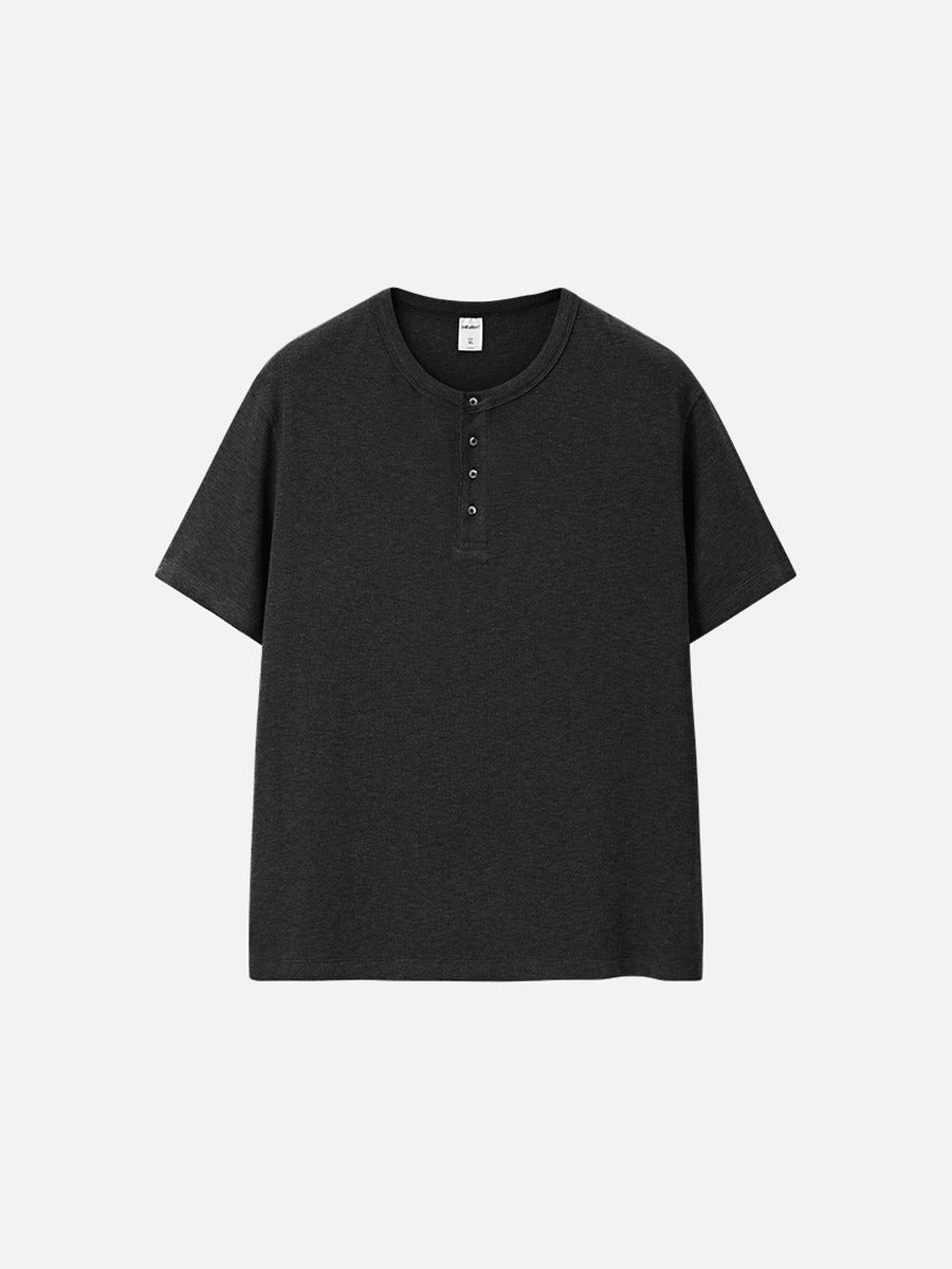 Men's slub knit Henley T-shirt with button placket, front angle