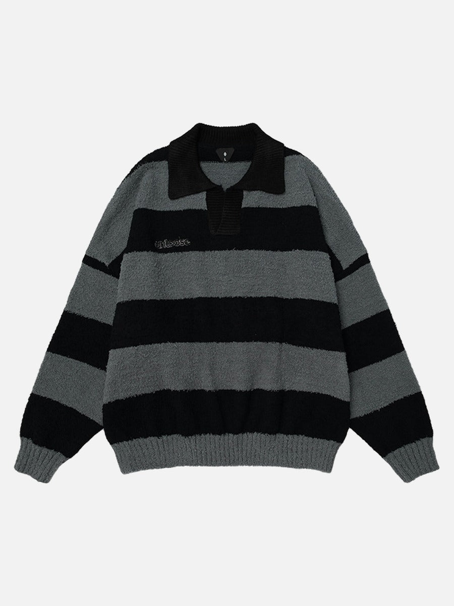 Men's striped knit jumper in a brushed finish with an oversized fit, front view