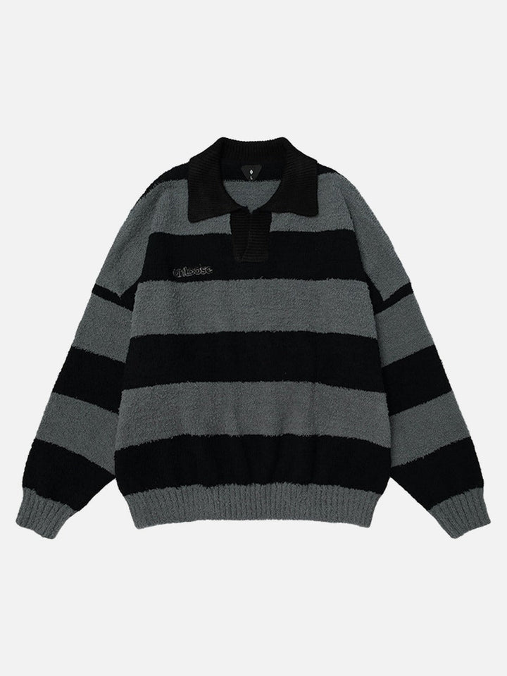 Men's striped knit jumper in a brushed finish with an oversized fit, front view