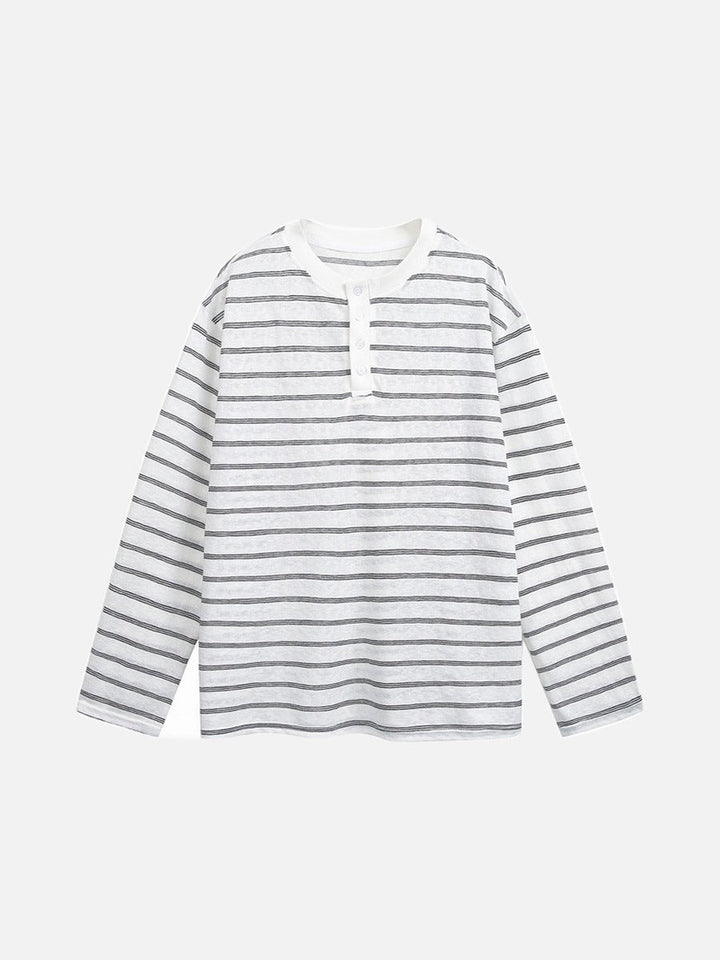 Men's Striped Henley Shirt Relaxed Fit White