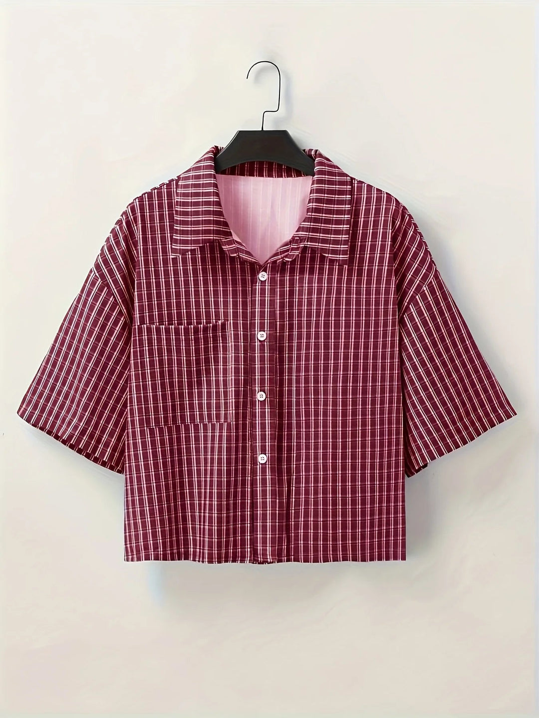 Men's Lightweight Short-Sleeve Checkered Button-Up Shirt Red