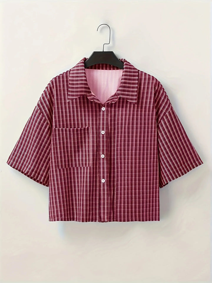 Men's Lightweight Short-Sleeve Checkered Button-Up Shirt Red