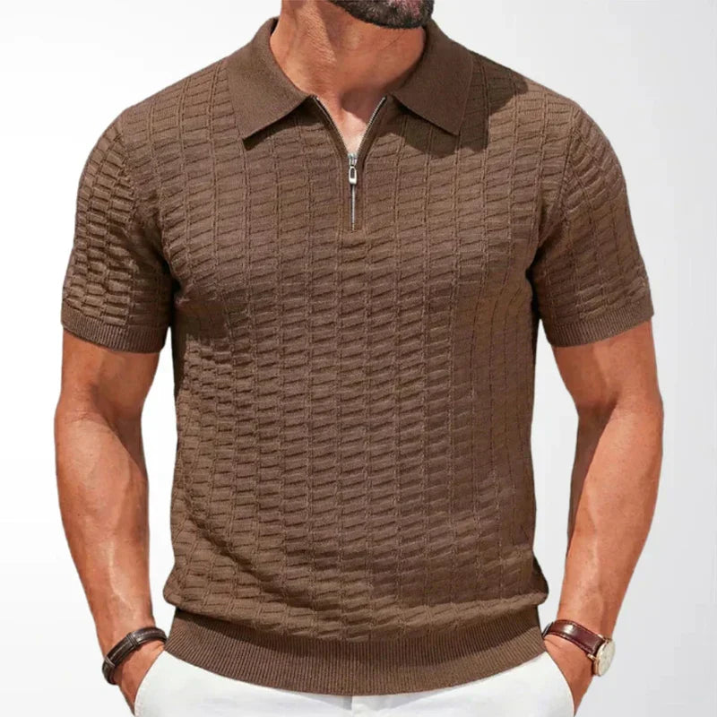 Men's Viscose Knit Zip-Neck Polo Shirt
