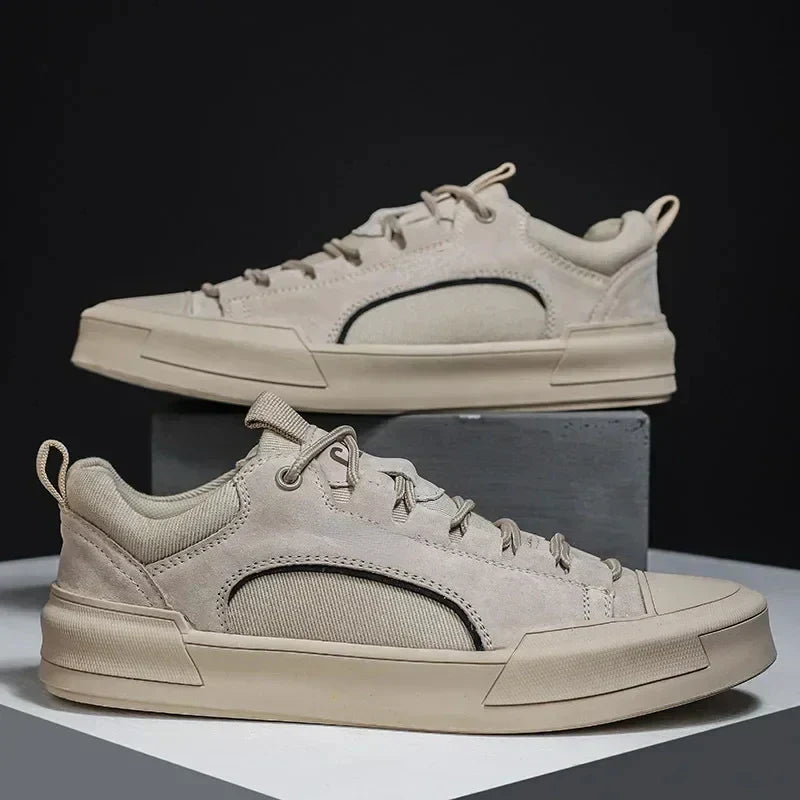 Canvas sneakers for men shown angled to highlight shape