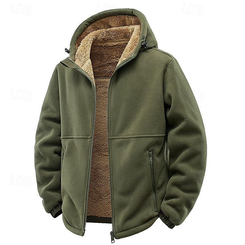 Full view of the men's warm hooded zip jacket
