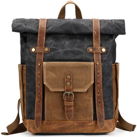 Vintage Waterproof Canvas Roll-Top Backpack