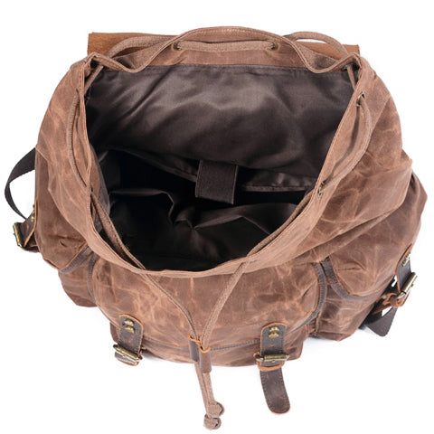 Waxed Canvas Leather Adventurer Backpack Brown