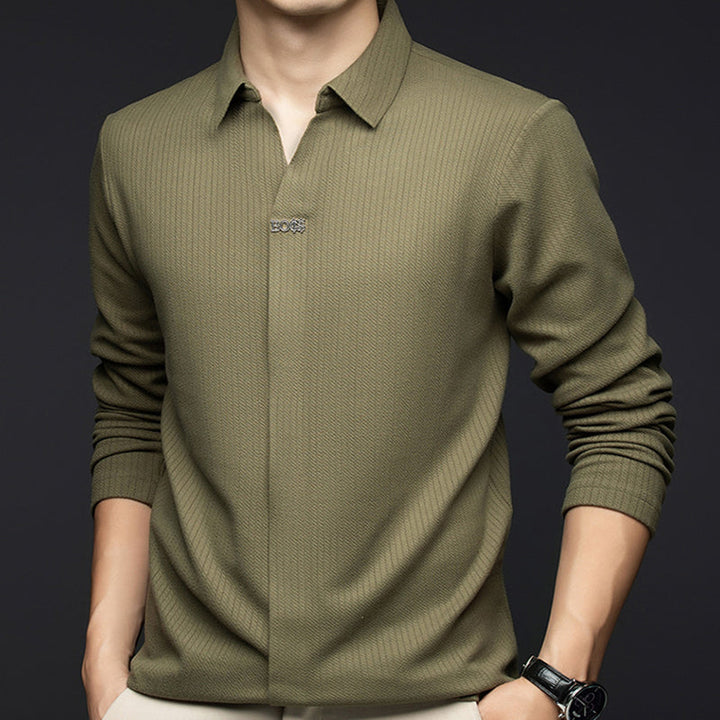 Men's Tailored Fit Textured Polyester Long-Sleeve Shirt