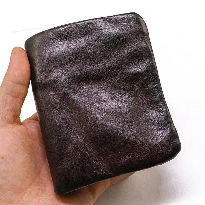 Leather Folded Wallet With Brass Snap Closure