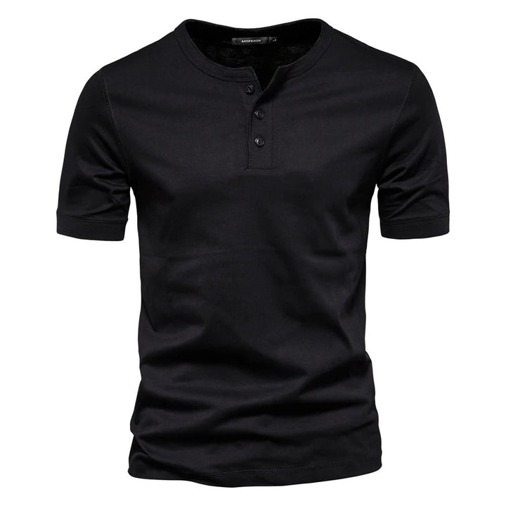 Men's Slim Fit Crew Neck Henley Shirt Cotton Blend Navy Blue