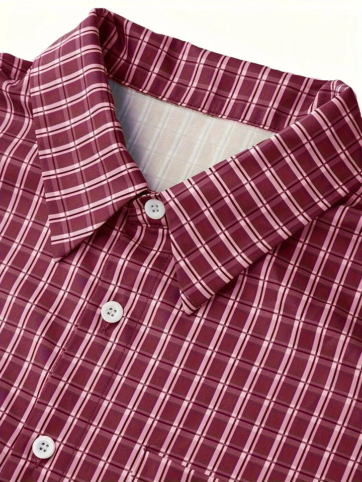Men's Lightweight Short-Sleeve Checkered Button-Up Shirt Red