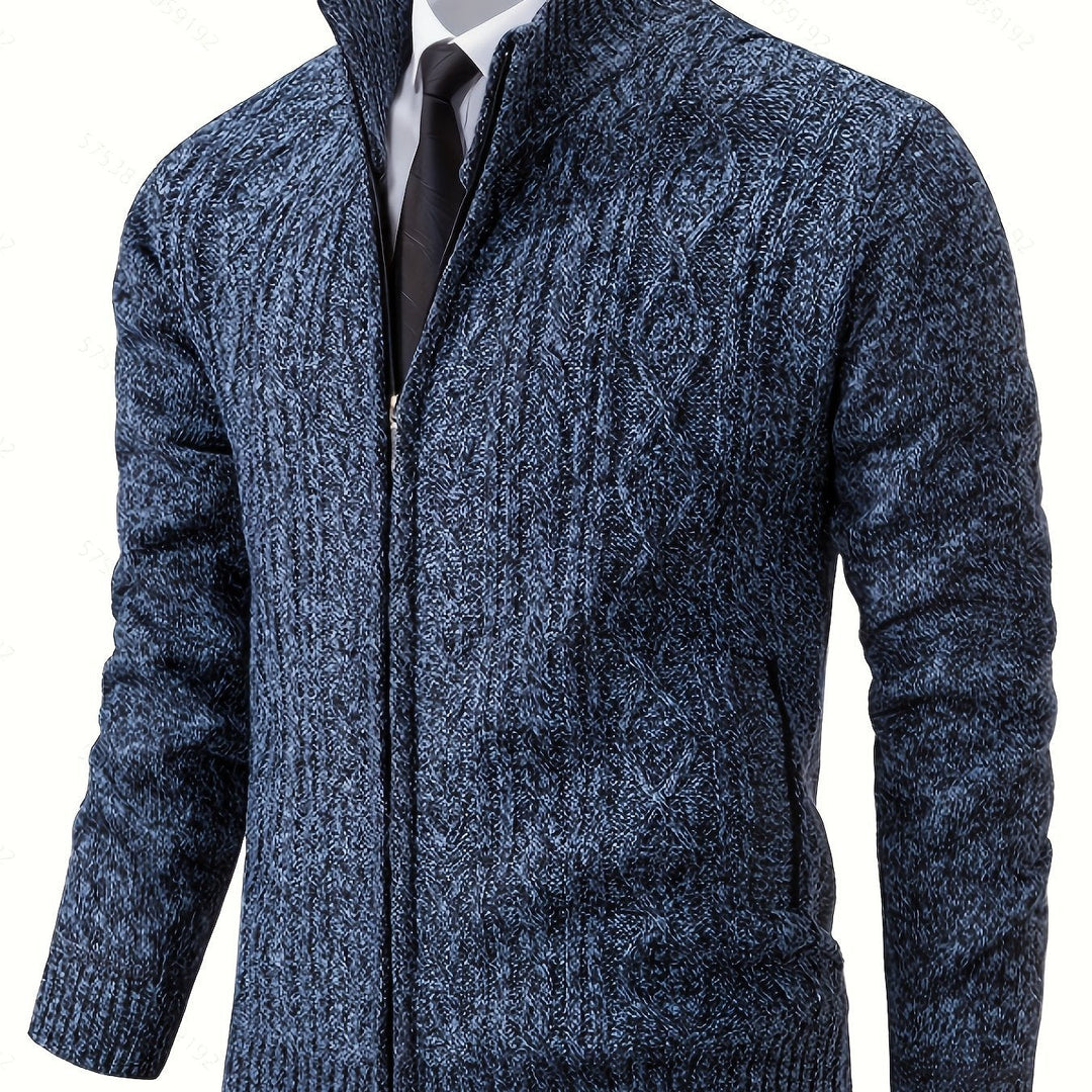 Men's Textured Knit Stand Collar Cardigan