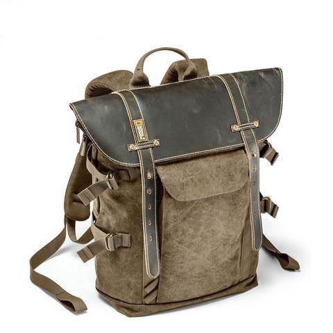 Canvas Leather Camera Backpack Vintage Khaki Green