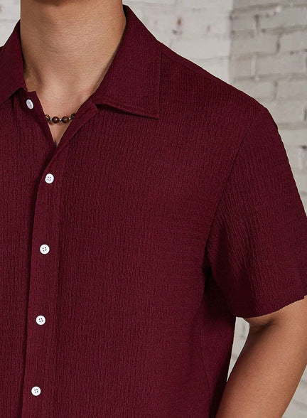 Men's Textured Cuban Collar Button-Front Shirt