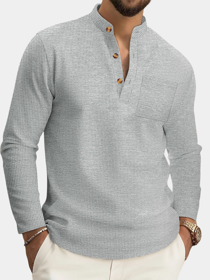 Men's Linen Shirt With Officer Collar And Chest Pocket
